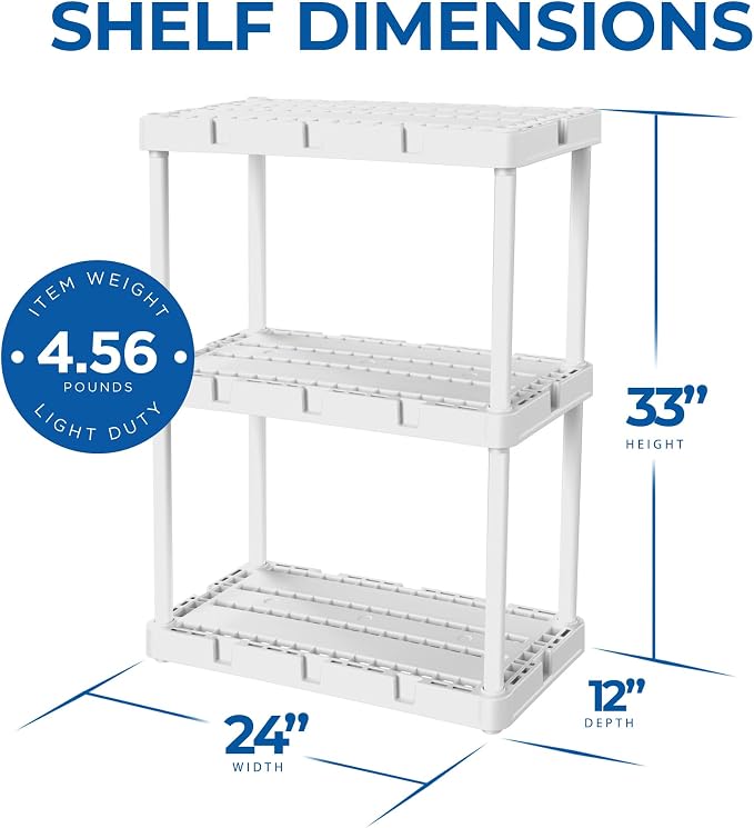 Gracious Living 3 Shelf Knect-A-Shelf Solid Light Duty Storage Unit 12 x 24 x - Image 3