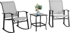 Vongrasig 3 Piece Outdoor Rocking Bistro Set, Textilene Fabric Small Patio by Vongrasig