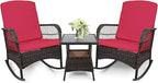 3 pcs Rocking Bistro Set Conversation Chairs PE Wicker Outdoor Rocking Chairs & by Enjoyyourlife
