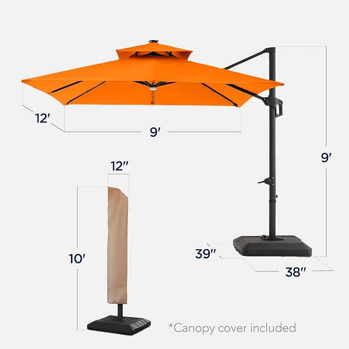 Best Choice Products 9x12ft LED Cantilever Patio Umbrella w/Base Included & - Image 2