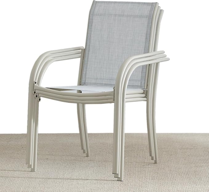 Stackable Patio Chairs Set of 6, Outdoor Dining Chairs - Image 3