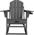 Adirondack Rocking Chair with Ottoman and Cup Holders | HDPE Porch Rocker - Image 7