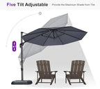 PURPLE LEAF Cantilever Umbrella 10 Feet Round 360° Rotation Light Grey | - Image 7