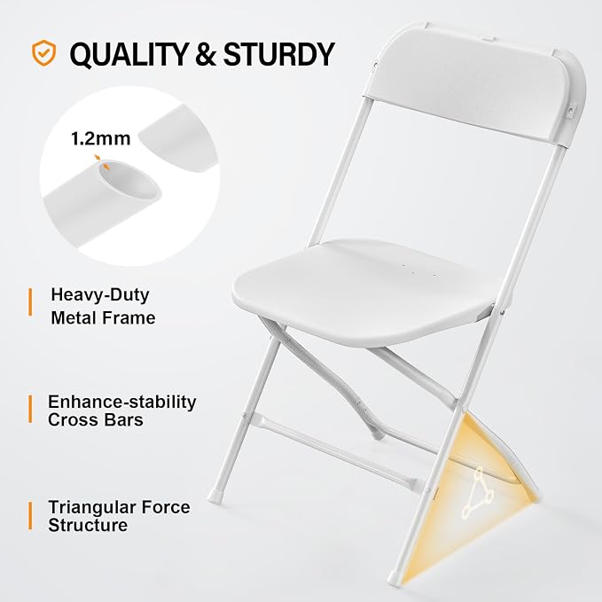 VINGLI 12 Pack White Plastic Folding Chair, Indoor Outdoor Portable Stackable - Image 4