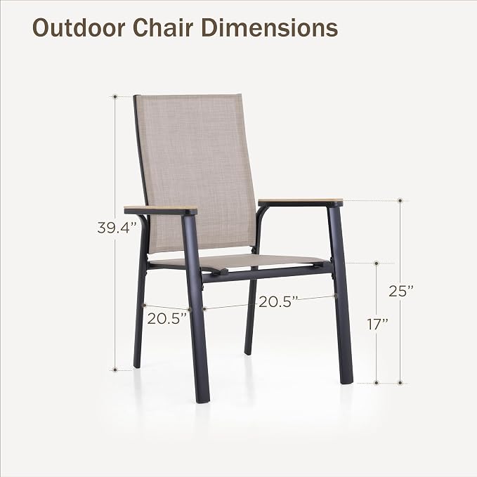 PHI VILLA Outdoor Stackable Dining Chairs Set of 8 w/Aluminum Frame, - Image 2