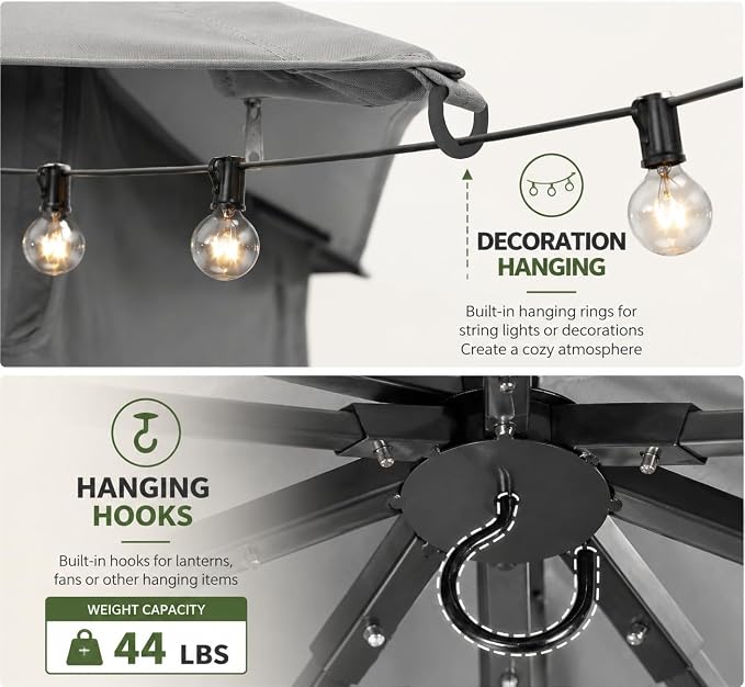 10'x10' Outdoor Gazebo, Metal Frame Heavy Duty Patio Canopy Tent Shelter - Image 7