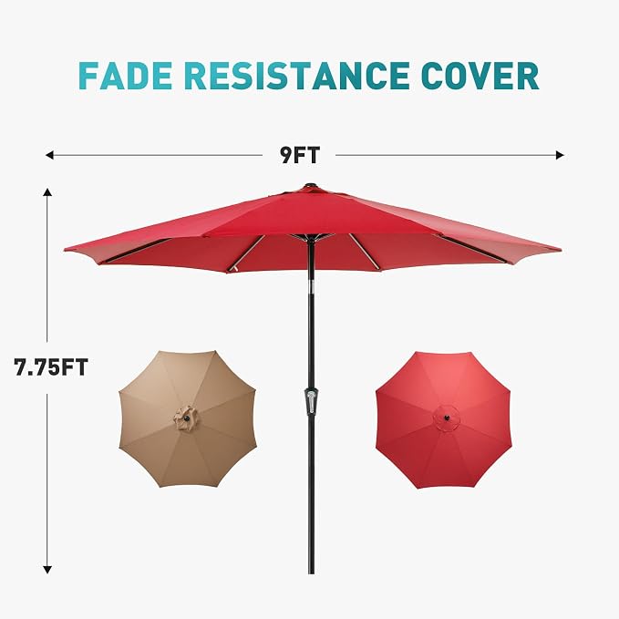 OLIXIS 9ft Patio Table Umbrella, Outdoor Patio Umbrella - Image 2