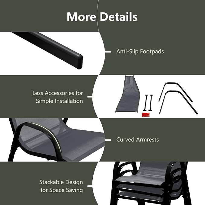 Tangkula Patio Dining Chairs Set of 2, Outdoor Stackable All Weather Heavy Duty - Image 8