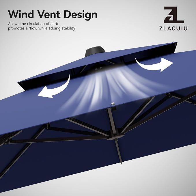 9x12FT Cantilever Patio Umbrella Heavy-Duty Aluminum | 360° Rotating Double - Image 5