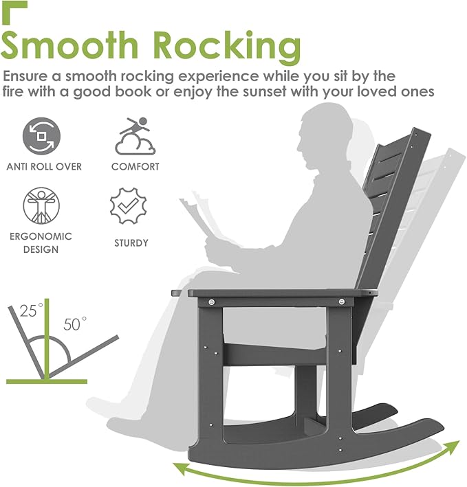 GREENVINES Oversized Outdoor Rocking Chair, HDPE Rocker - Image 4