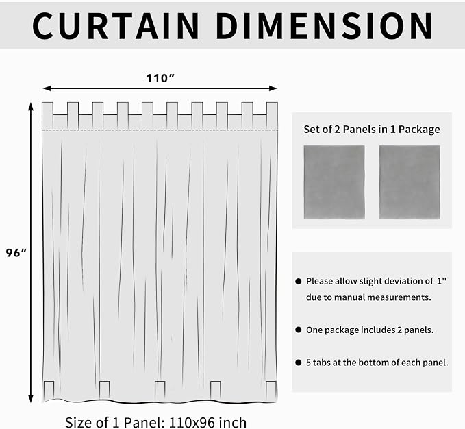 Easy-Going Outdoor Patio Curtains 2 Panels, 110x96 inch, Light Grey | Privacy - Image 6