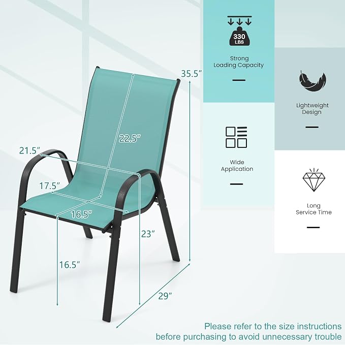 Tangkula Patio Dining Chairs Set of 2, Outdoor Stackable All Weather Heavy Duty - Image 3