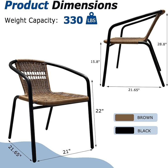 8 Stackable Wicker Patio Chairs, Weather-Resistant Outdoor Seating - Image 3