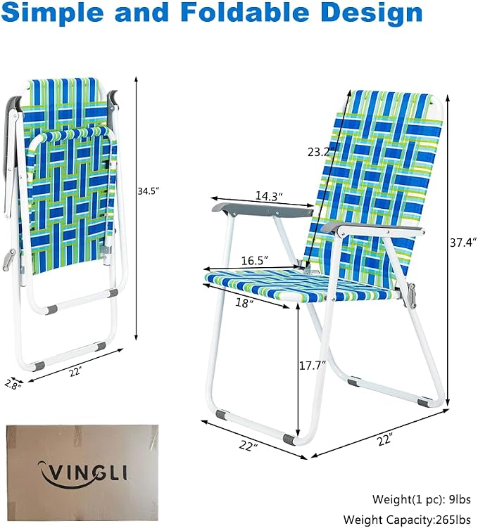 VINGLI Patio Lawn Webbed Folding Chairs Set of 2, Outdoor Beach Portable Lawn - Image 6