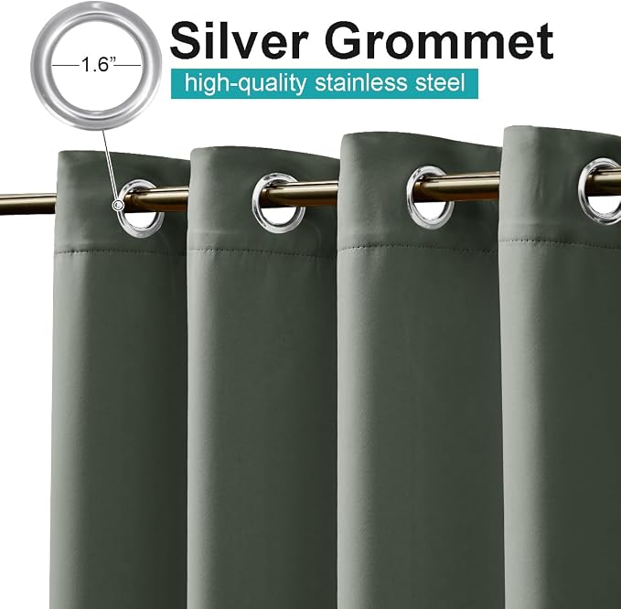 NICETOWN 2 Panels Greyish Green Outdoor Curtains - Image 2