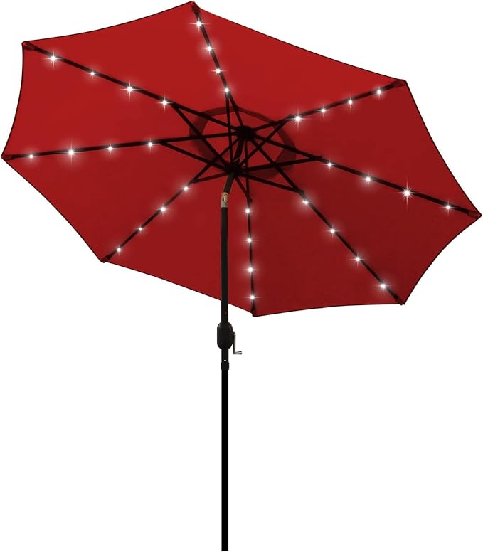 9 ft Solar Umbrella, 32 LED Lighted Patio Umbrella, Table Market Umbrella by Blissun