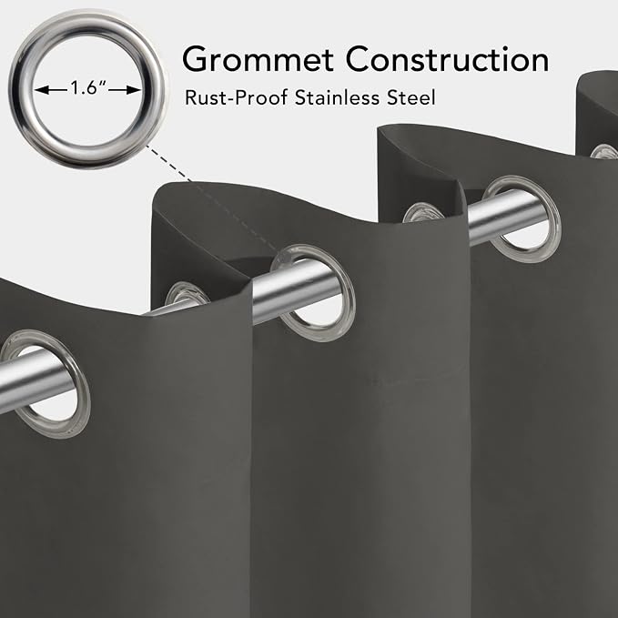 Easy-Going 100% Waterproof Outdoor Curtains 54x96 inch, Dark Grey | Windproof - Image 3
