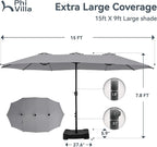PHI VILLA 15ft Large Outdoor Patio Umbrella - Image 6