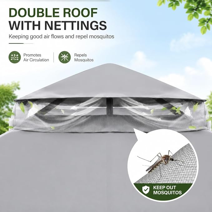 10'x13' Outdoor Gazebo, Metal Frame Heavy Duty Patio Canopy Tent Shelter - Image 10