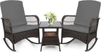 3 pcs Rocking Bistro Set Conversation Chairs PE Wicker Outdoor Rocking Chairs & by Enjoyyourlife