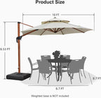 PURPLE LEAF Patio Cantilever Umbrella 10ft Wood-Grain Finish, Cream | Foot - Image 9