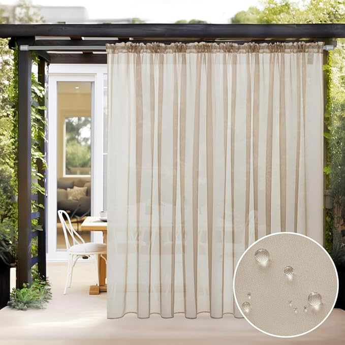 MIULEE Beige Waterproof Outdoor Sheer Curtains by MIULEE