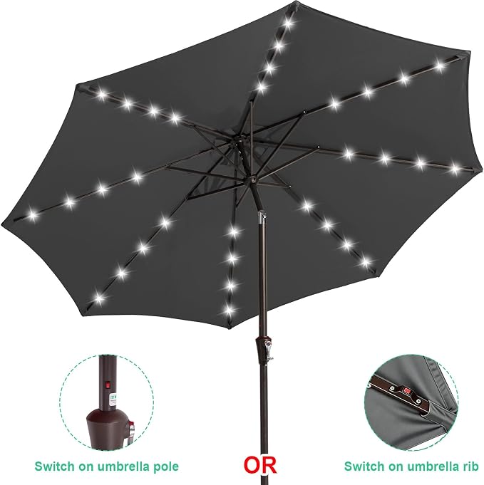 JEAREY 9' Patio Umbrella with Solar Lights, LED Umbrella, Tilt & Crank UV - Image 2