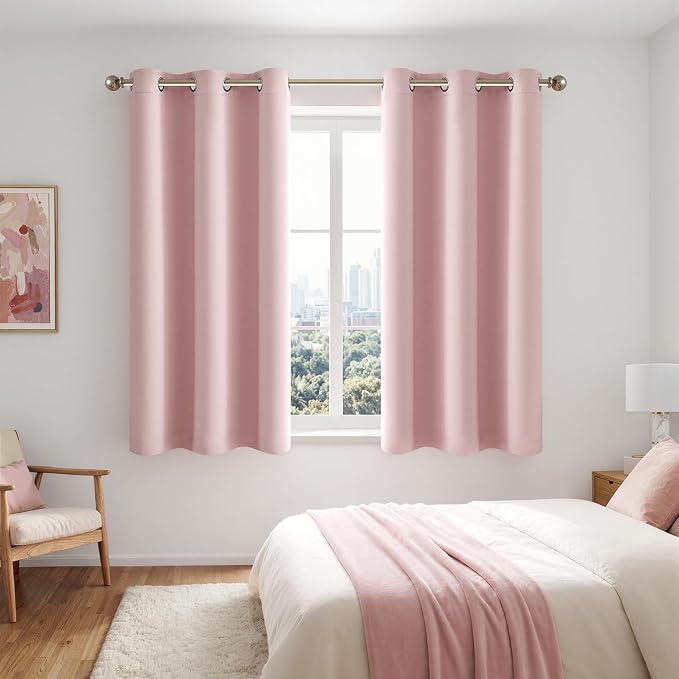 MIULEE Light Pink 100% Blackout Short Curtains - Image 6