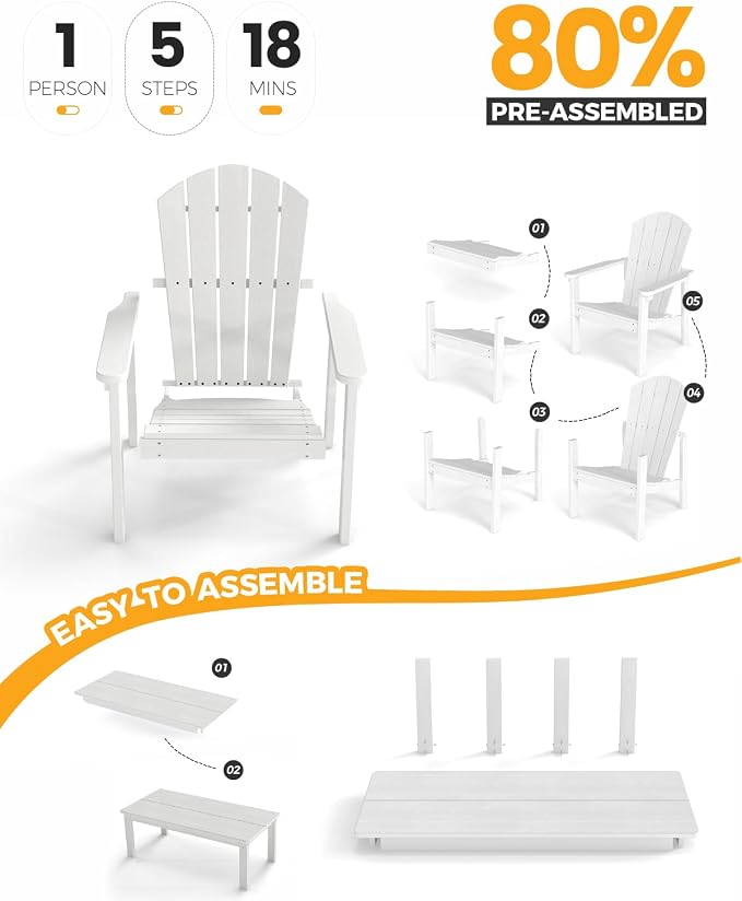 Stackable Set, 4 Chairs with 47in Table, All-Weather HDPE, 4 Stackable - Image 7