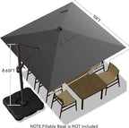 10x10FT Cantilever Outdoor Umbrella, 360° Rotating Large Offset Square Patio - Image 3