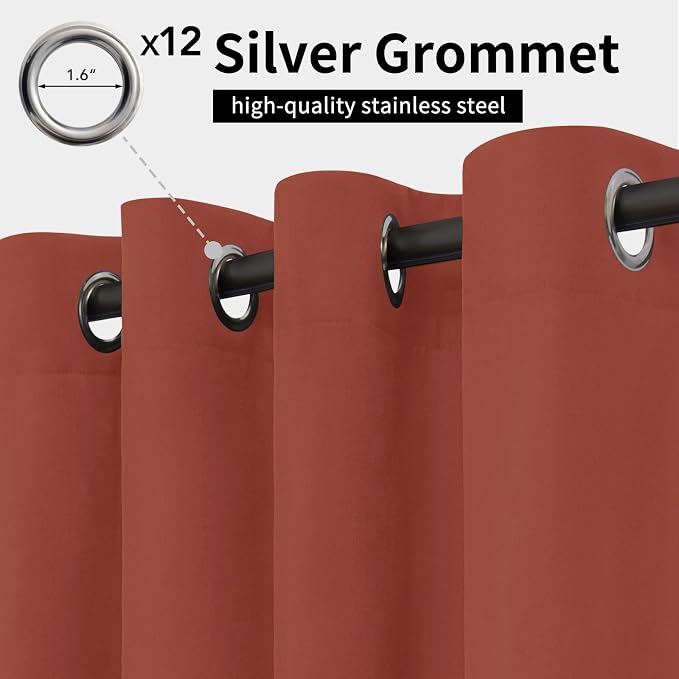Easy-Going Outdoor Curtains for Patio 1 Panel, 110x120 inch, Terra Red | - Image 2