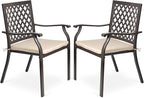 Patio Stackable Dining Chairs Set of 2, Outdoor Metal High Back Chairs Set by Aoodor