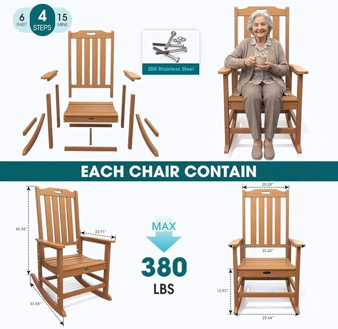 THOEOE Outdoor Rocking Chairs Set of 4, Oversized Patio Rocking Chair | HDPE - Image 7