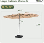 Aoxun 15ft Patio Umbrella with Base Included, Outdoor Double-Sided Rectangular - Image 2