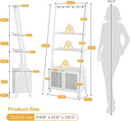 Bookcase with Drawers, 4-Tier Bamboo Bookshelf Ladder Shelf with 6 Hooks - Image 3