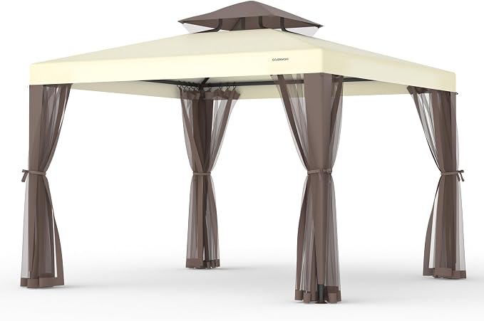 10’x10’ Patio Gazebo Canopy Tent w/Removable Netting, Ventilated Double-tier Top by GOJOOASIS