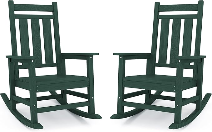 Oversized Outdoor Rocking Chair Set of 2, HDPE Patio Rockers by KINGYES