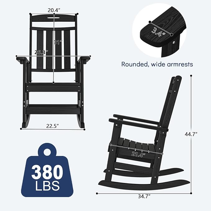 Oversized HDPE Outdoor Rocking Chair, All-Weather Resistant, Extra Large & - Image 3