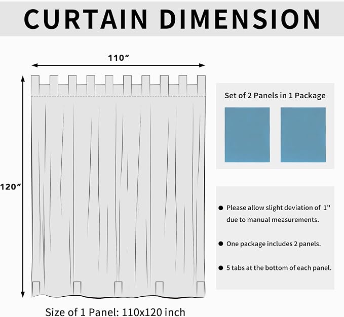 Easy-Going Outdoor Patio Curtains 2 Panels, 110x120 inch, Sky Blue | Privacy - Image 6