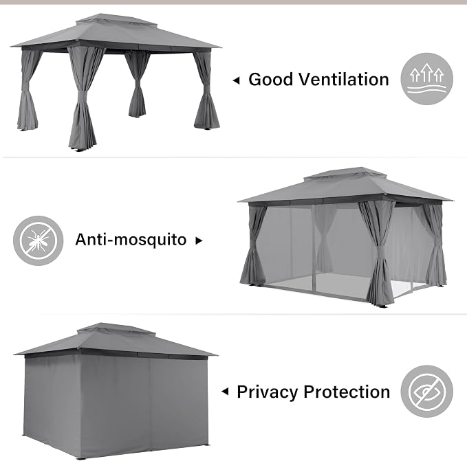 10'x13' Outdoor Gazebo, Heavy Duty Metal Frame Patio Canopy - Image 5