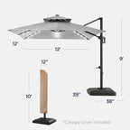 Best Choice Products 12x12ft LED Cantilever Patio Umbrella w/Base Included & - Image 2