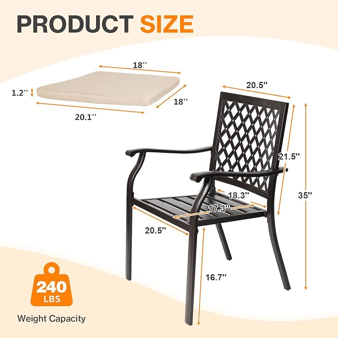 Patio Stackable Dining Chairs Set of 2, Outdoor Metal High Back Chairs Set - Image 3