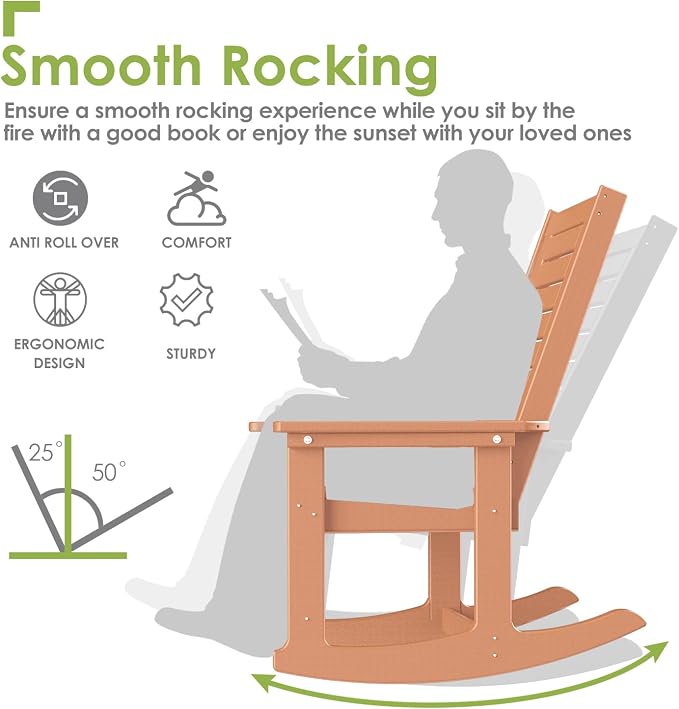 GREENVINES Outdoor Rocking Chairs Set, 2 Rockers w/ 1 Side Table, Teak | - Image 5