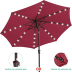 JEAREY 9' Patio Umbrella with Solar Lights, LED Umbrella, Burgandy | Outdoor - Image 2