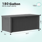 PatioZen 180 Gallon Resin Deck Box, Lockable Weatherproof Outdoor Storage Box - Image 3