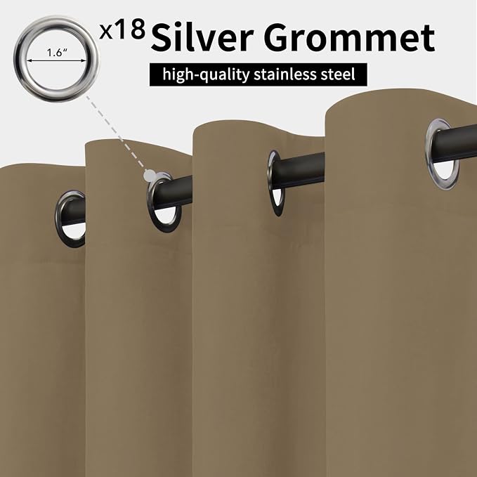 Easy-Going Outdoor Curtains for Patio 1 Panel, 150x84 inch, Khaki | Waterproof - Image 2