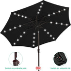 JEAREY 9' Patio Umbrella with Solar Lights, LED Umbrella, Jet Black | Outdoor - Image 2