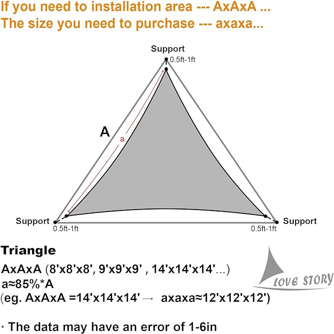 LOVE STORY Custom Size 6' x 6' x 6' Sun Shade Sail - Image 2