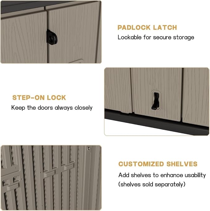 KINYING Outdoor Horizontal Storage Sheds, Outdoor Storage Cabinet Waterproof - Image 9