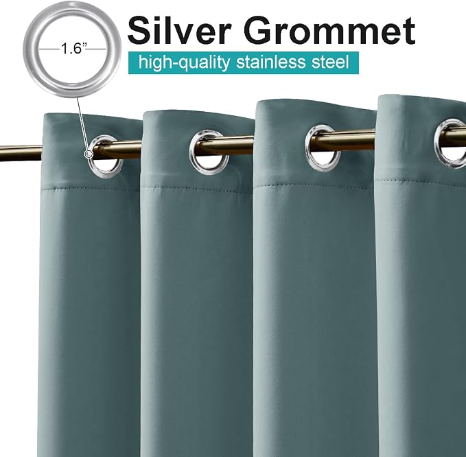 NICETOWN Greyish Blue Outdoor Patio Curtains 2 Panels Windproof Top & Bottom - Image 4